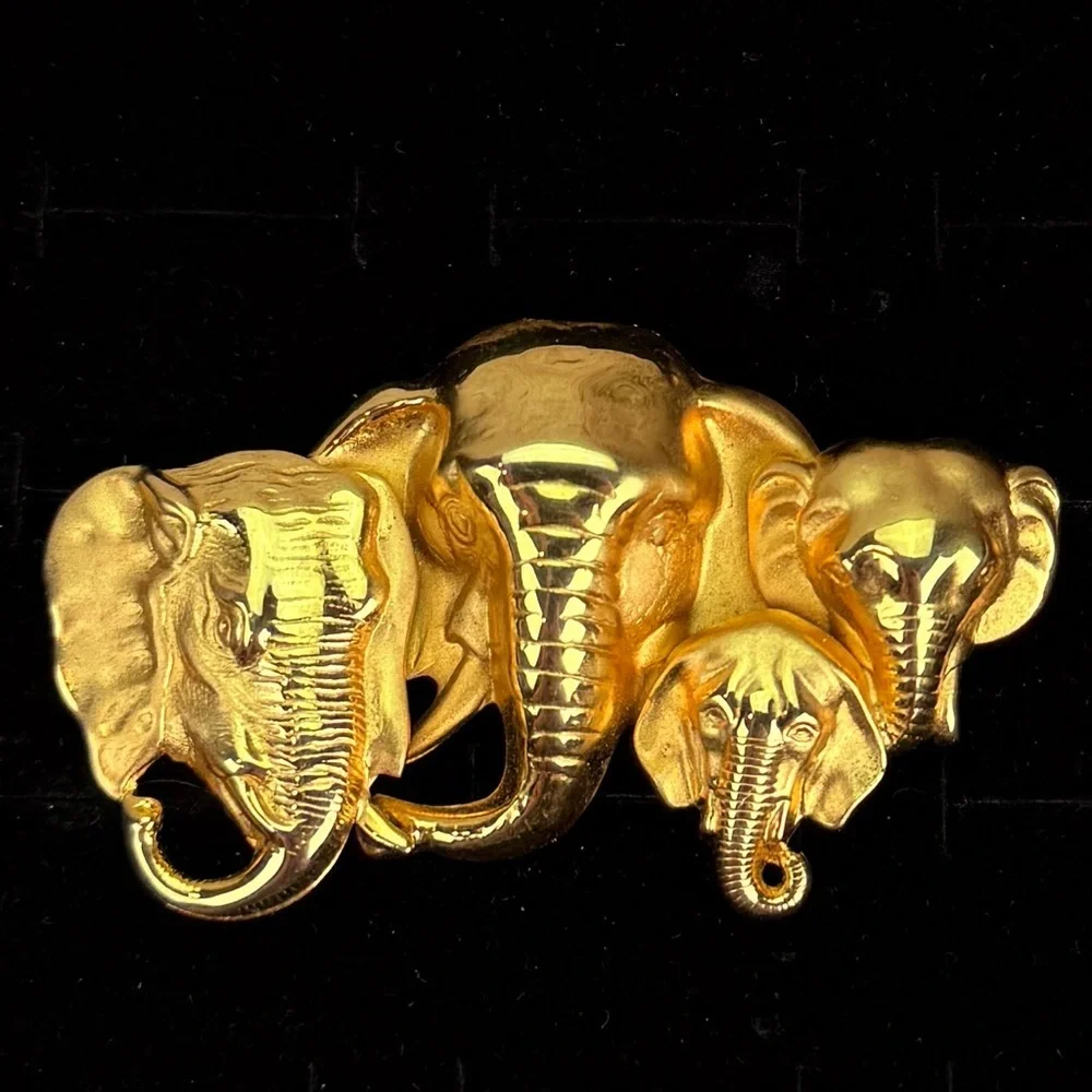 Vintage Goldtone Elephant Family Brooch Pin